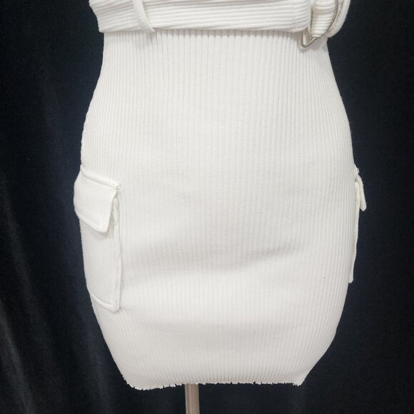 Hot & Delicious Fitted Stretch Mini Dress White W/Arm Cuffs & Cargo Pockets Sz M - Picture 5 of 14